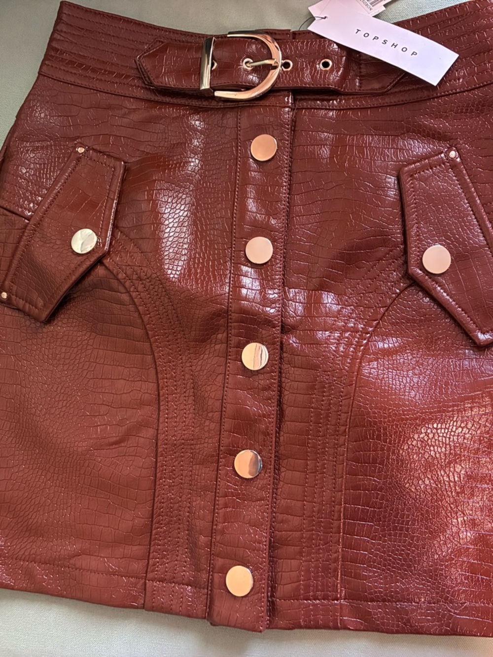 Topshop Faux Croc Mini Skirt button up